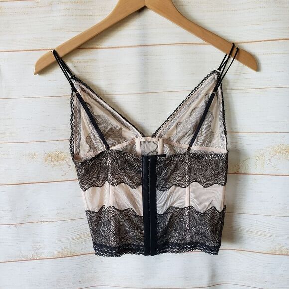 Victoria's Secret Sheer Mesh Floral Lace Up Bustier Corset Black Nude Size Large - Picture 4 of 10